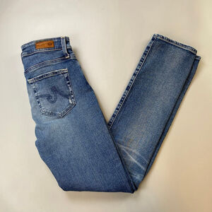 Women's AG Adriano Goldschmied Blue Jeans Mari High Rise Straight Distressed 25R